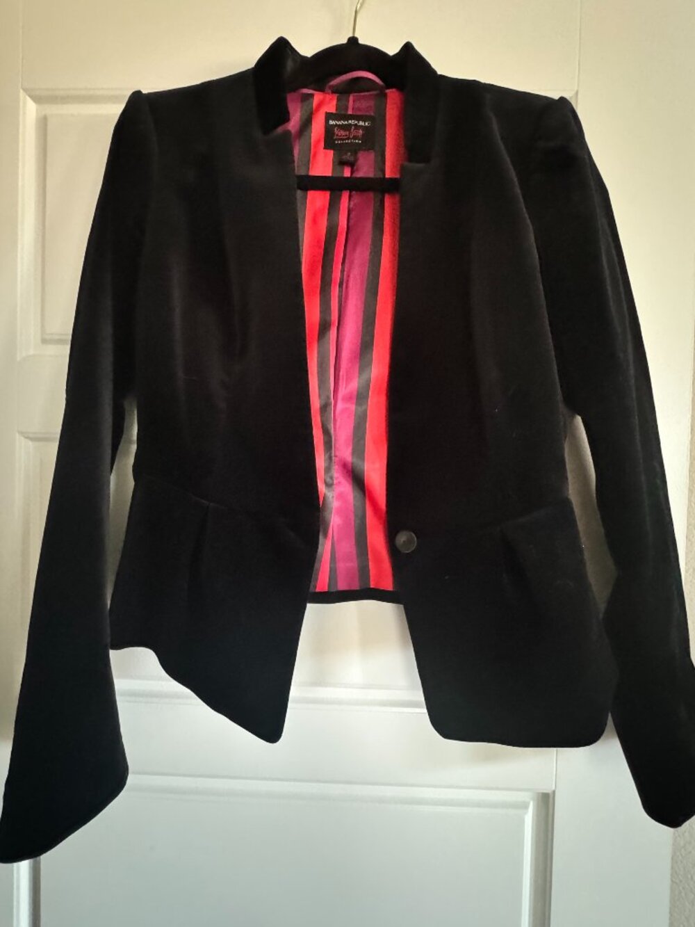 Banana Republic L'Wren Scott Velvet Blazer Jacket Black Bow Back Size 8 - Picture 2 of 7